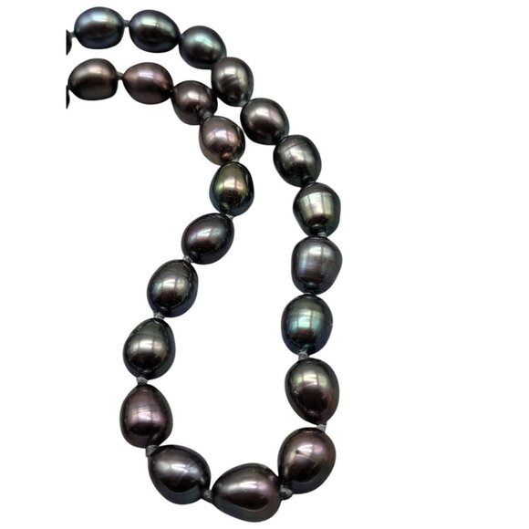 14K Gold Clasp Peacock Tahitian Baroque Pearl Necklace 16" Multi-Color Iridescen - Picture 8 of 11